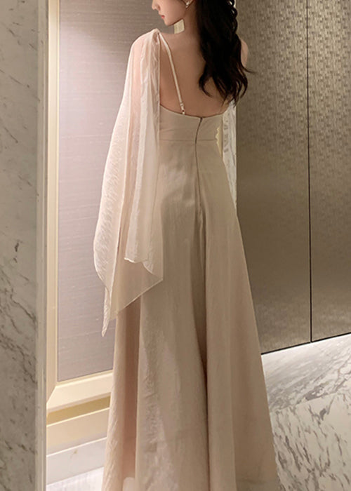 Maxi Dresses Elegant Solid Apricot Summer Asymmetrical Silk