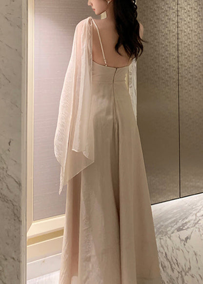 Maxi Dresses Elegant Solid Apricot Summer Asymmetrical Silk