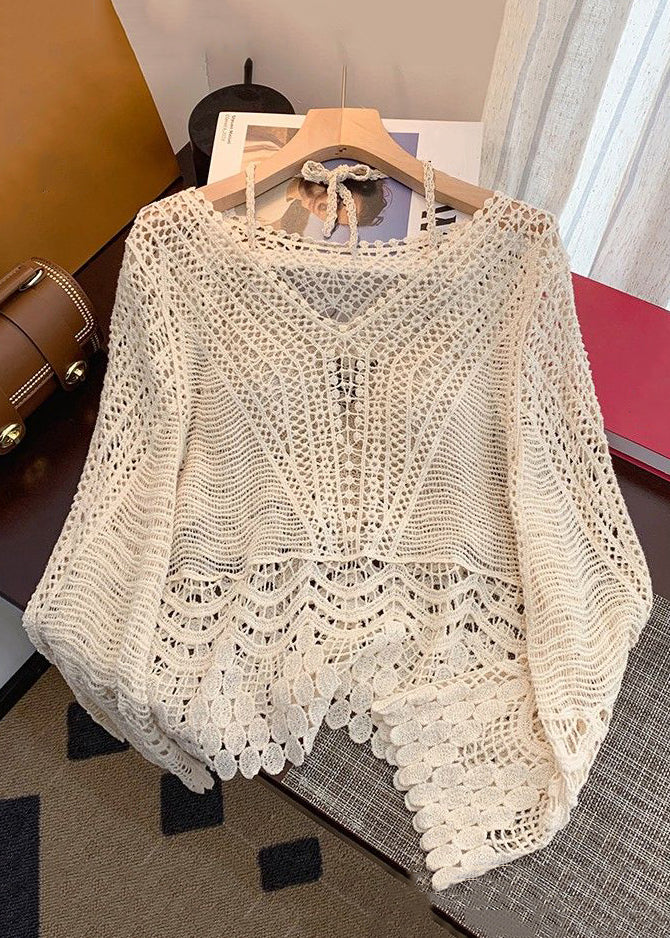 Two Set Out Pieces Up Elegant Spring Apricot Knit Lace Hollow