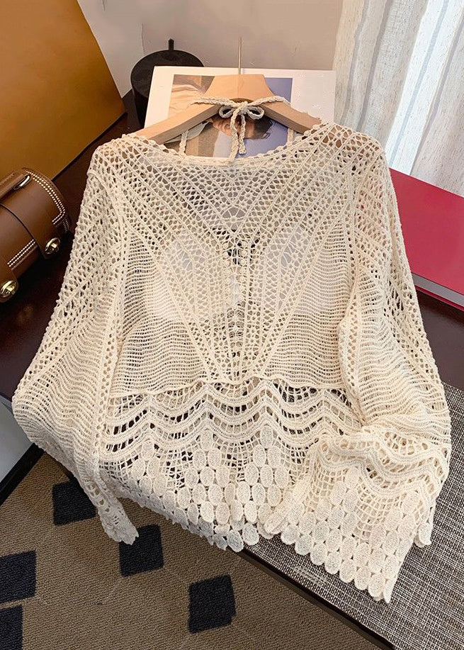 Two Set Out Pieces Up Elegant Spring Apricot Knit Lace Hollow