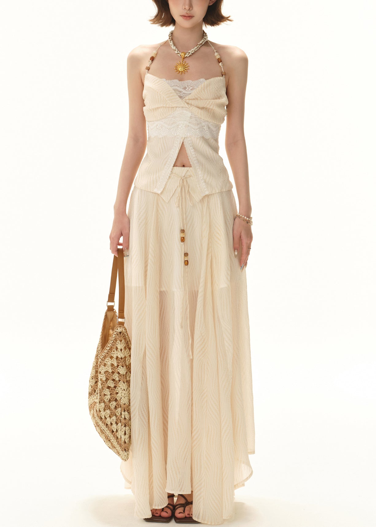 Tops Lace Apricot And Set Skirts Patchwork Elegant Pieces Two