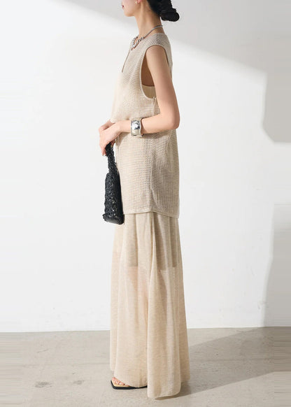 Tulle Outfits Piece Hollow Two Set Elegant Beige Asymmetrical Out