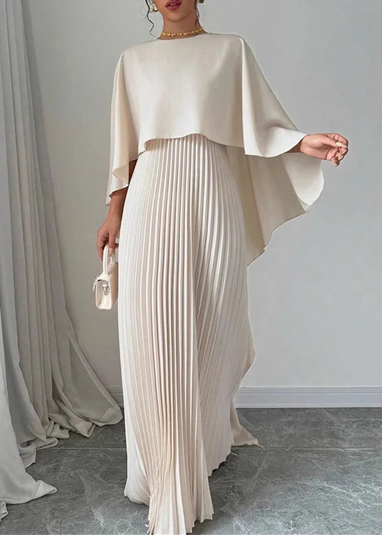 Batwing Dress Patchwork Elegant Beige Sleeve Long Asymmetrical