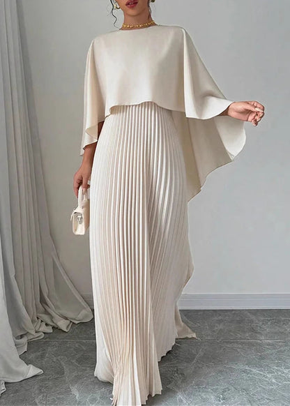 Batwing Dress Patchwork Elegant Beige Sleeve Long Asymmetrical