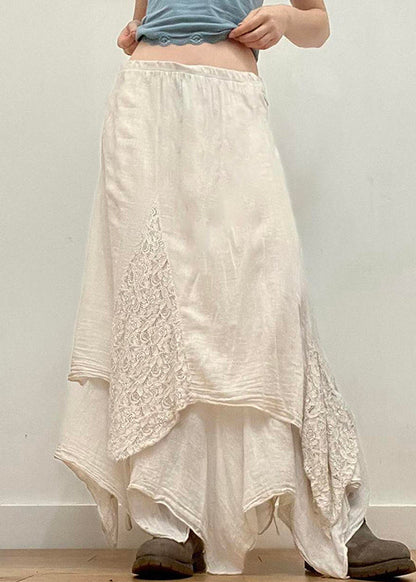 Elegant Beige Asymmetrical Solid Cotton Skirts Summer PP004