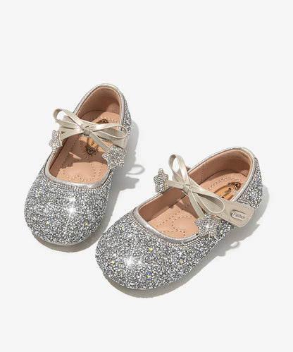 Strap Bow Beige Buckle Flats Crystal Girls Elegant