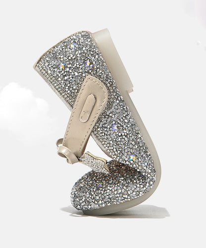 Strap Bow Beige Buckle Flats Crystal Girls Elegant