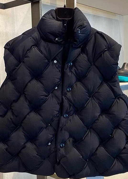 Elegante schwarze Winter-Daunenweste mit Knopfleiste aus Entendaunen QD003