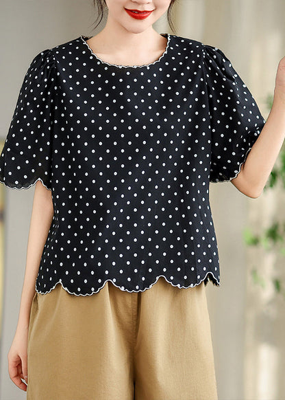 Elegant Black O-Neck Print Shirts Summer AP034