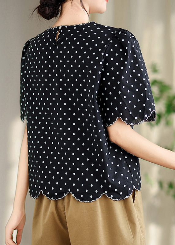 Elegant Black O-Neck Print Shirts Summer AP034