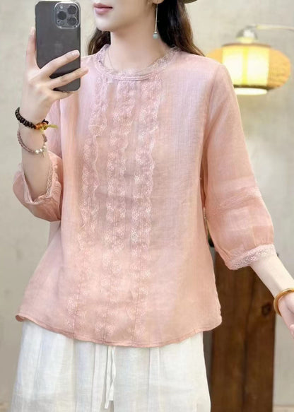 Shirt Black Linen Patchwork Eyelash Tops Oversized Elegant