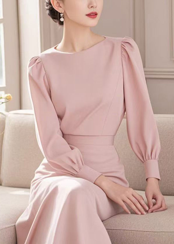 Dress Spring High Elegant Cotton O Blue Neck Waist Long