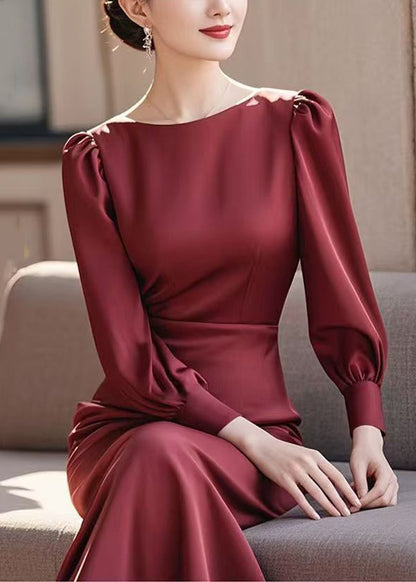 Dress Spring High Elegant Cotton O Blue Neck Waist Long