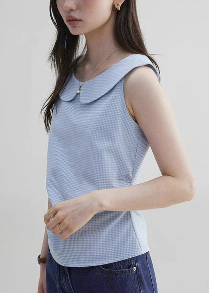 Plaid Sleeveless Collar Blue Pan Cotton Shirt Peter Elegant