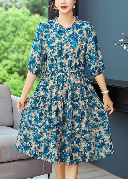 Ruffled Elegant Summer Blue Dresses Tunic Print