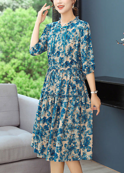 Ruffled Elegant Summer Blue Dresses Tunic Print