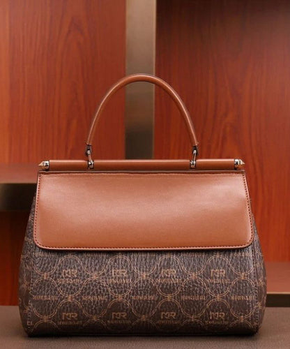Tote Leather Embroideried Brown Elegant Handbag Calf