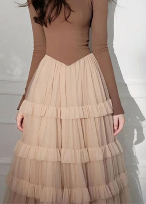 Cake Long Coffee Square Tulle Elegant Dress Patchwork Collar