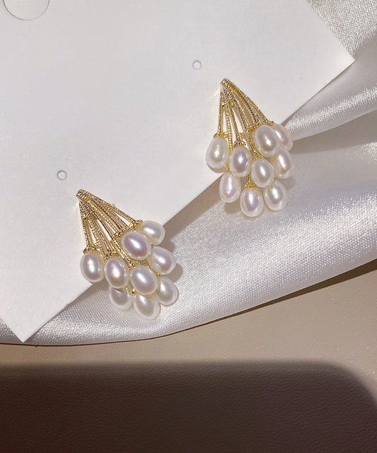 Pearl Grape Gold Overgild Copper Stud Earrings Elegant