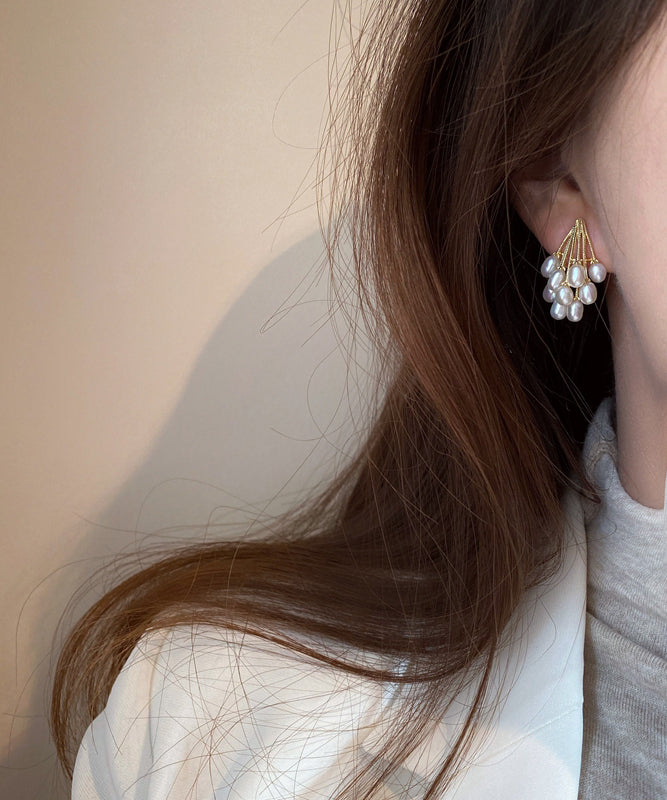 Pearl Grape Gold Overgild Copper Stud Earrings Elegant