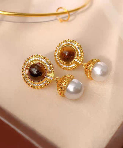 Overgild Gold Pearl Earrings Silver Elegant Drop Sterling Tassel