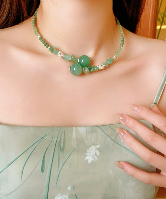 Lotus Beading Alloy Green Zircon Choker Gem Elegant Stone