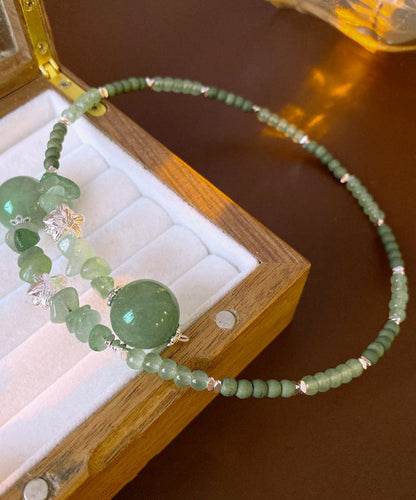 Lotus Beading Alloy Green Zircon Choker Gem Elegant Stone