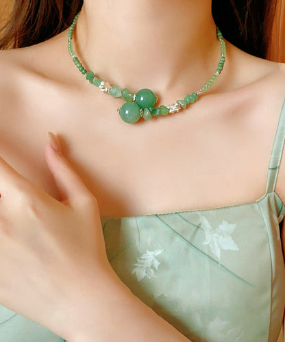 Lotus Beading Alloy Green Zircon Choker Gem Elegant Stone