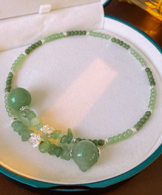 Lotus Beading Alloy Green Zircon Choker Gem Elegant Stone