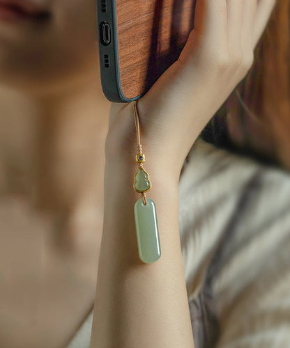 Inlaid Overgild Jade Elegant Green Keychains Zircon Copper