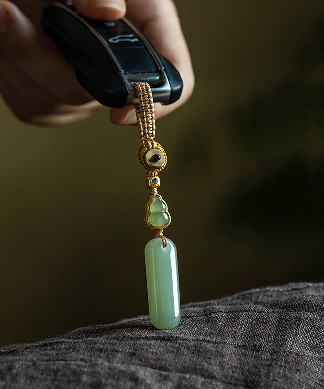 Inlaid Overgild Jade Elegant Green Keychains Zircon Copper