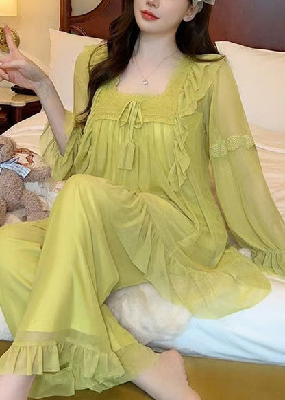 Collar Piece Pajamas Suit Square Green Up Elegant Tulle Lace Two