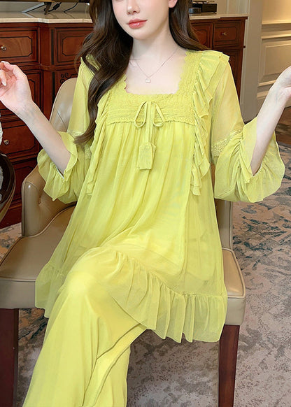 Collar Piece Pajamas Suit Square Green Up Elegant Tulle Lace Two