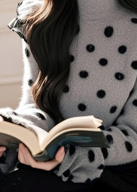 Elegant Grey Ruffled Patchwork Knitted Sweaters Tops Spring TN040