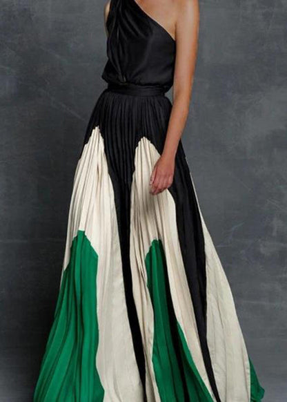 Grey Sleeveless Dress Ankle Patchwork Elegant Cotton Wrinkled