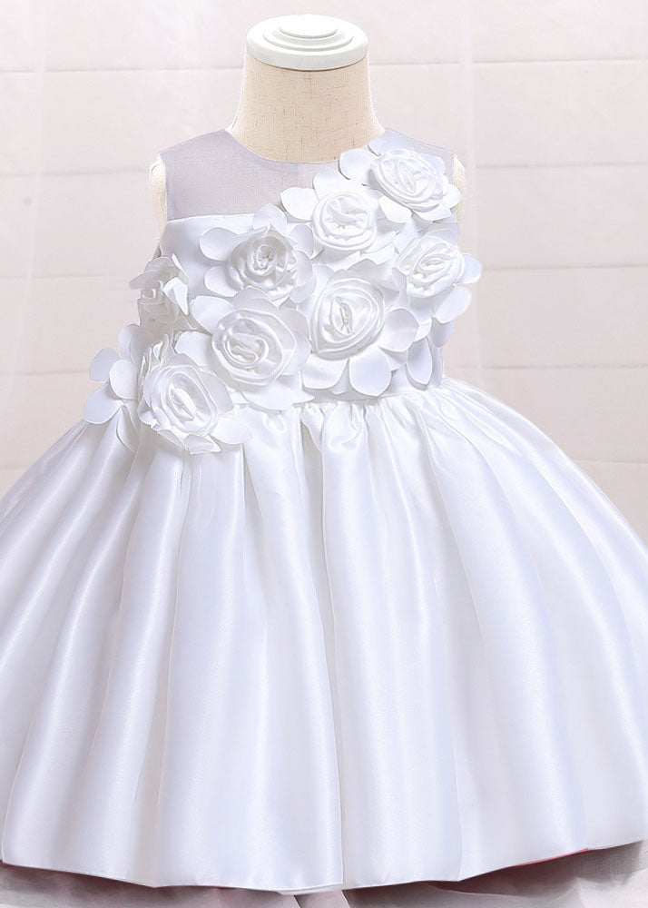 Elegant Pink O-Neck Patchwork Floral Kids Long Dress Sleeveless YS013