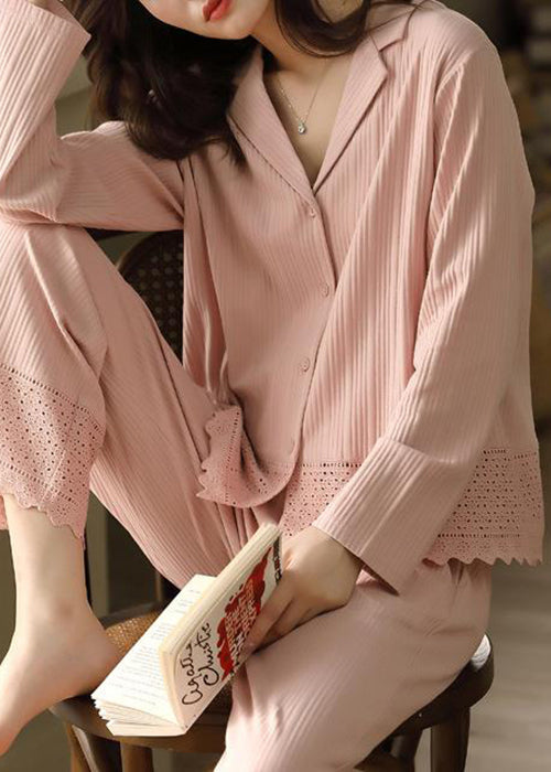 Pan Elegant Cotton Two Hollow Pink Pajamas Peter Out Collar