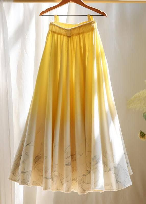 Pink Waist Skirt Chiffon Elegant Elastic Print Summer