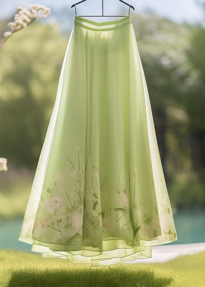 Pink Waist Skirt Chiffon Elegant Elastic Print Summer