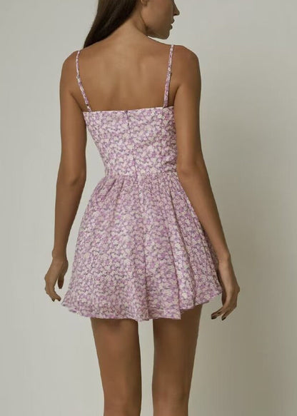 Lace Pink Dress Strap Sleeveles Up Elegant Spaghetti Cotton Print