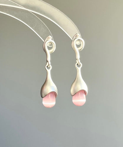 Drop Elegant Eye Sterling Stone Earrings Pink Cat Tassel Silver
