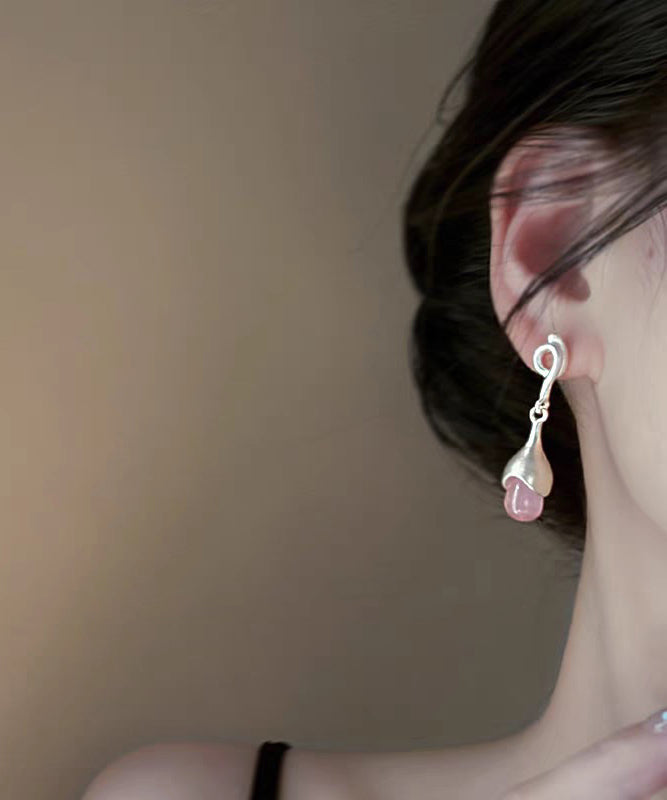 Drop Elegant Eye Sterling Stone Earrings Pink Cat Tassel Silver