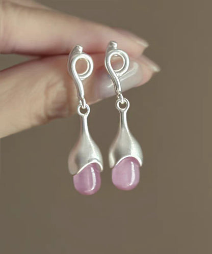 Drop Elegant Eye Sterling Stone Earrings Pink Cat Tassel Silver