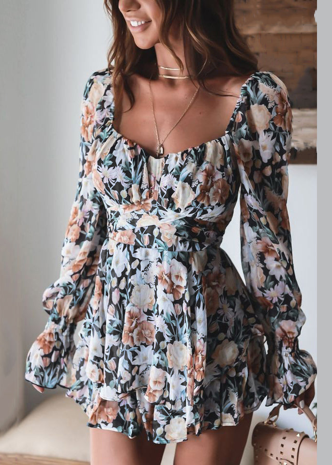 Spring Elegant Print Zippered Pink Jumpsuit Up Lace