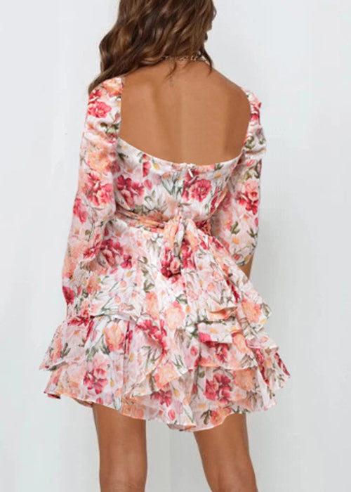 Spring Elegant Print Zippered Pink Jumpsuit Up Lace