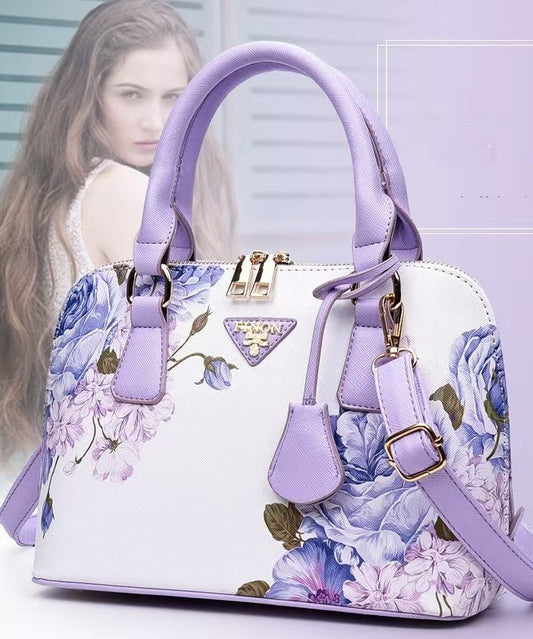 Purple Solid Durable Handbag Tote Faux Elegant Leather Jacquard