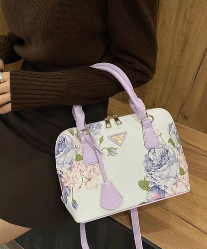 Purple Solid Durable Handbag Tote Faux Elegant Leather Jacquard