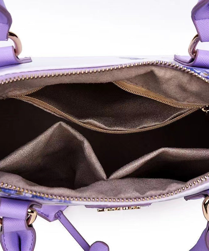 Purple Solid Durable Handbag Tote Faux Elegant Leather Jacquard