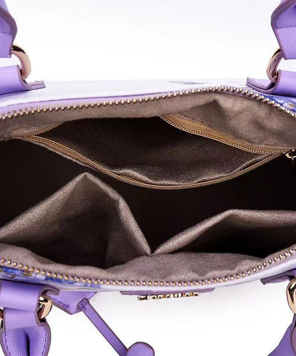 Purple Solid Durable Handbag Tote Faux Elegant Leather Jacquard