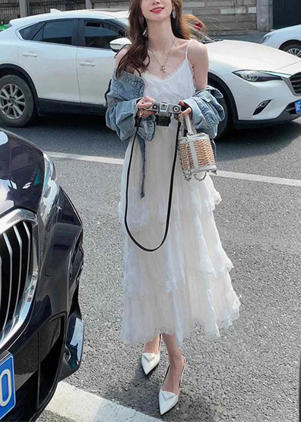 Strap V Elegant Lace Dress Neck Spaghetti Purple Cotton